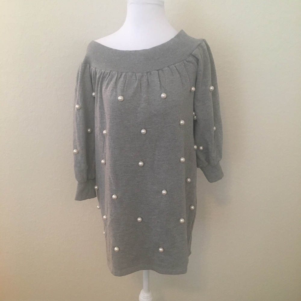 Asos off the shoulder pearl sweater dress